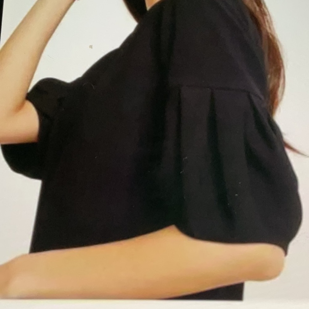 Ann Taylor Black Dress  14 w/Lantern Puff Sleeves Pleated & Lined 100% Polyester - Picture 3 of 7